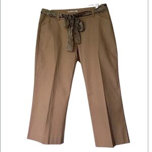 Lillie Rubin Vintage capri pants tan brown stretch cotton silk floral belted 2